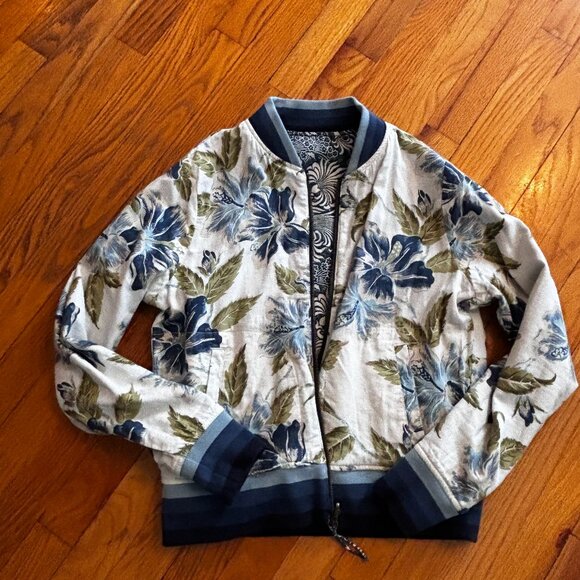 Faherty Reversible Sunwashed Linen Blend Bomber Jacket - BLUE KOLOLI FLORAL - Picture 5 of 5